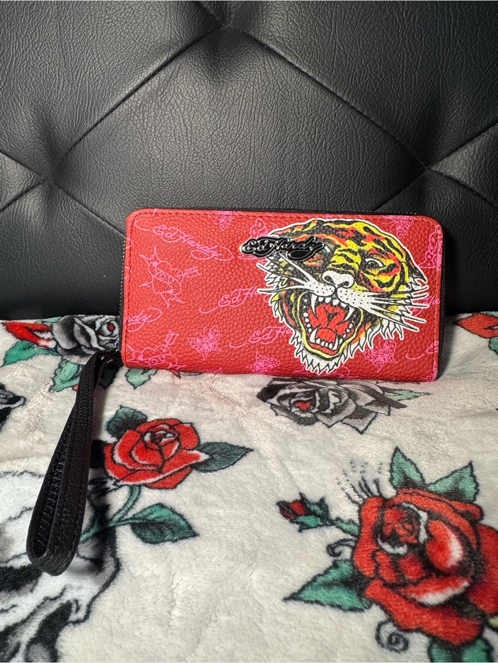 Ed Hardy Red Tiger Zip-Around Wristlet Wallet